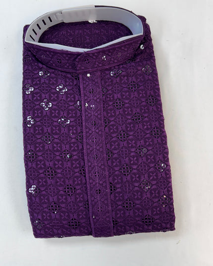 Sequin kurta pajama set for men : Wine color