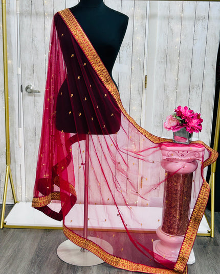Maroon dupatta with gold border