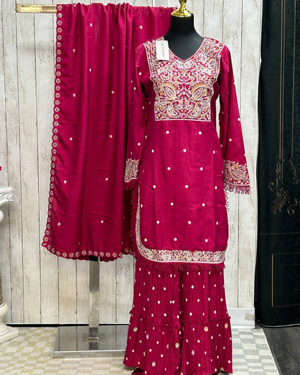 Dark pink sharara set