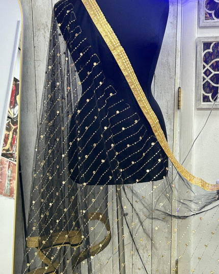Black foil mirror work dupatta by Kurti Connection USA