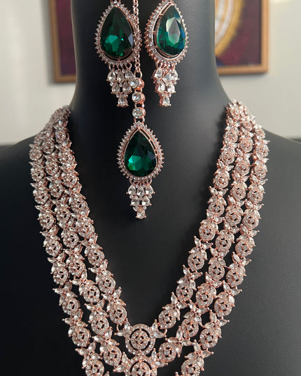 Royal look rose gold finish necklace set by Kurti Connection USA