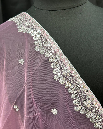 Light pink net dupatta with silver sequin border by Kurti Connection USA