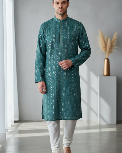 Mirror work kurta pajama set for men by Kurti Connection USA