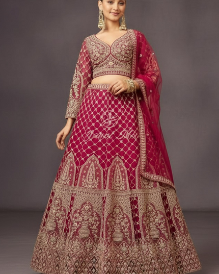 Heavy Satin Bridal Lehenga Choli Set – Red & Gold
