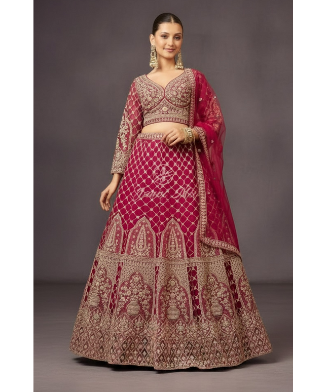 Heavy Satin Bridal Lehenga Choli Set – Red & Gold
