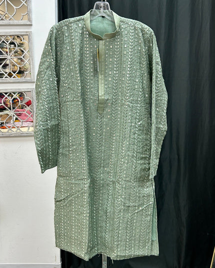 Light green kurta pajama set for men by Kurti Connection USA