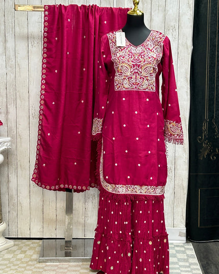 Dark pink sharara set