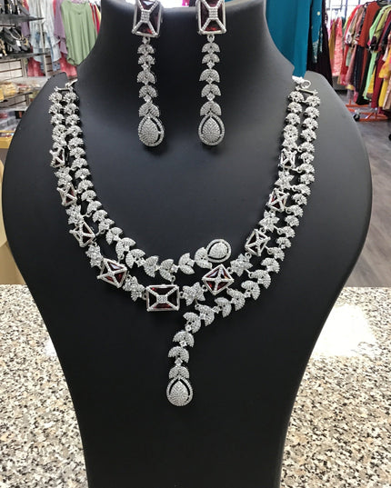 AD maroon stone necklace set