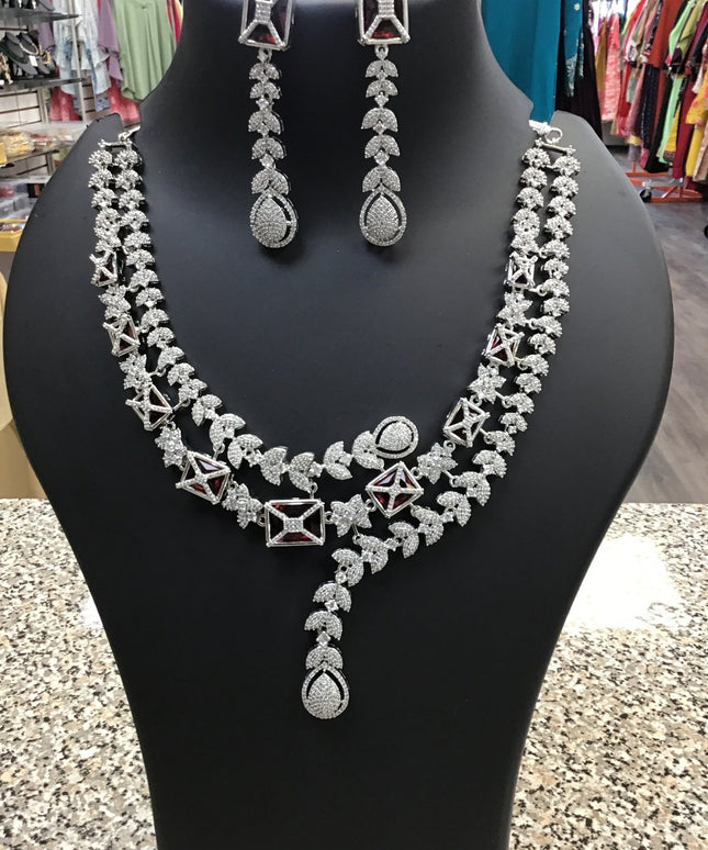 AD maroon stone necklace set