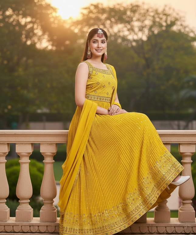 Yellow Anarkali set : perfect haldi mehandi outfit