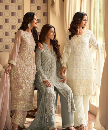 Wedding guest collection : Rishta : Pearl embroidery work suits by Kurti Connection USA