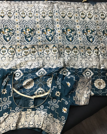 Teal blue Bandhani saree