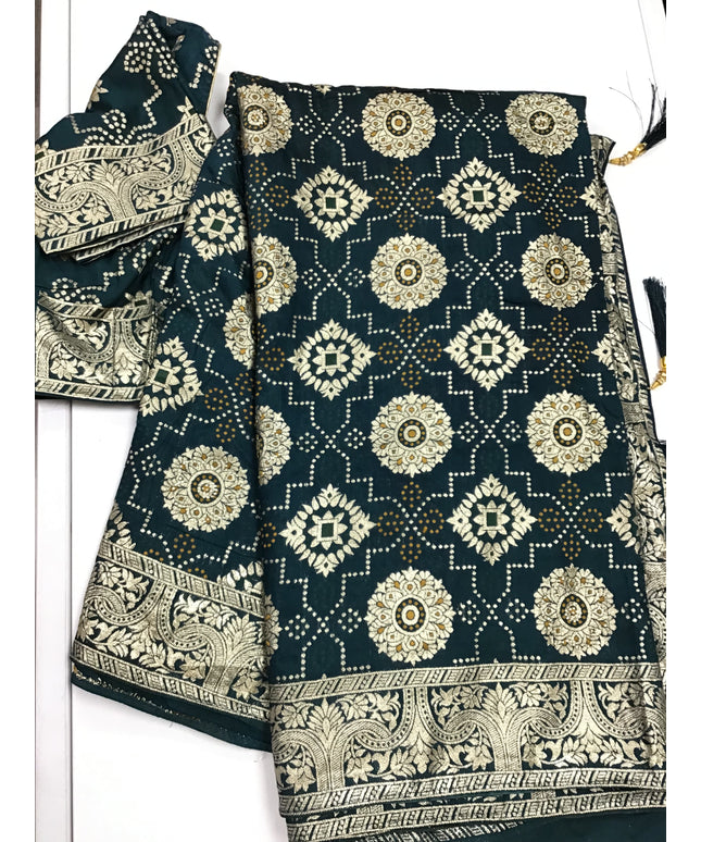 Teal blue Bandhani saree