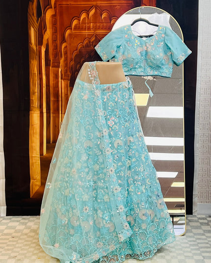 Light blue party wear Lehenga choli set by Kurti Connection USA