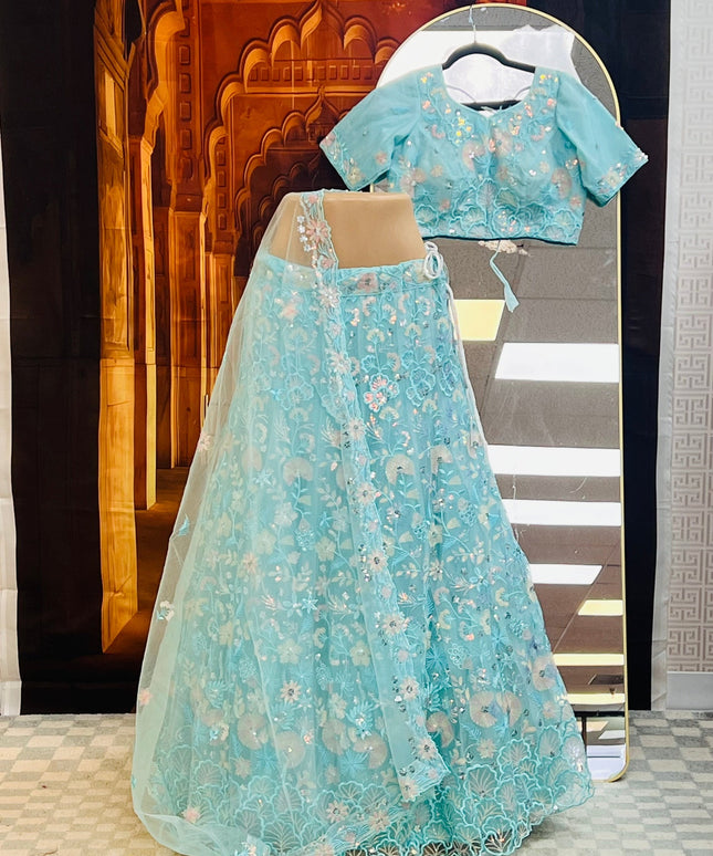 Light blue party wear Lehenga choli set by Kurti Connection USA