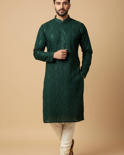 Dark green kurta set