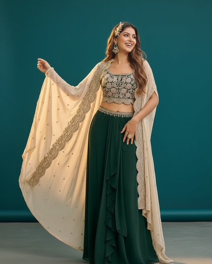 Lehenga saree with cape (green)