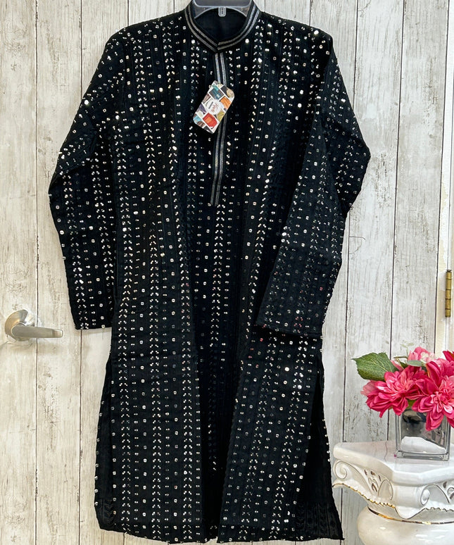 Black mirror work kurta pajama for men by Kurti Connection USA