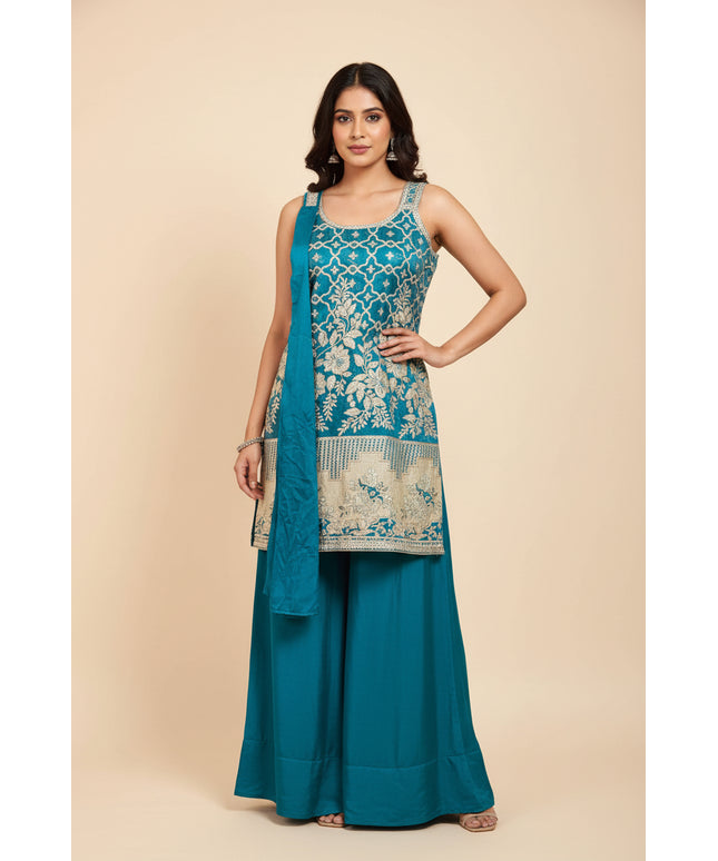 Banarasi sharara suit with necklace dupatta