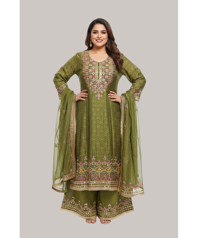 Mehandi green Anarkali suit with palazzo