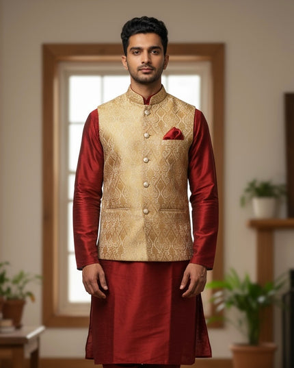 Silk kurta jacket set by Kurti Connection USA