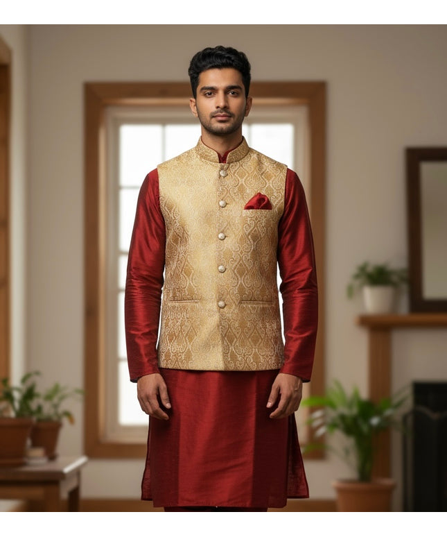 Silk kurta jacket set by Kurti Connection USA