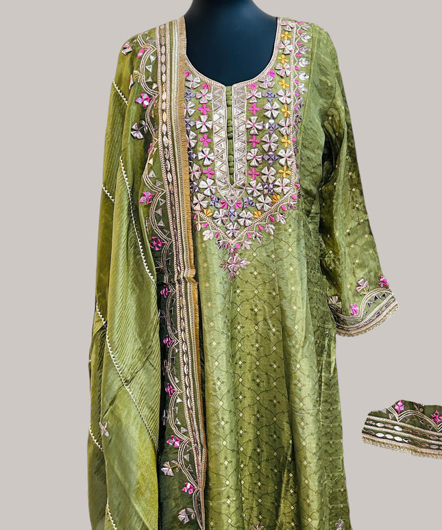 Mehandi green Anarkali suit with palazzo