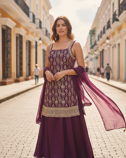 Jacquard silk sharara set by Kurti Connection USA