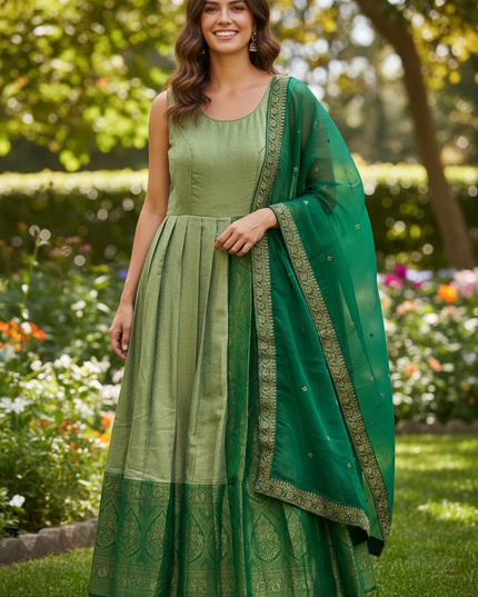 Silk long gown with dupatta by Kurti Connection USA