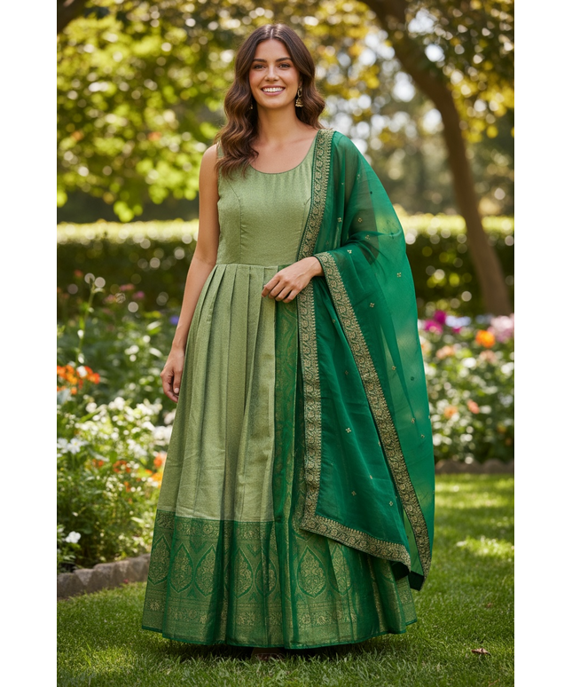 Silk long gown with dupatta by Kurti Connection USA