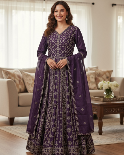 Heavy party wear Chinon silk gown/ Anarkali dress by Kurti Connection USA