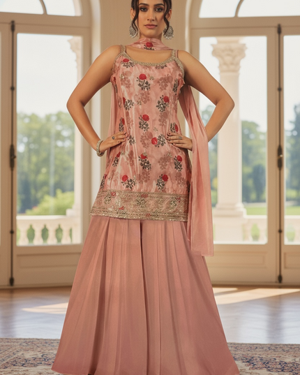 Chiffon silk (dishen) sharara suit by Kurti Connection USA