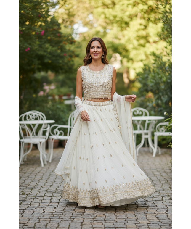 Off white lehenga Choli set by Kurti Connection USA