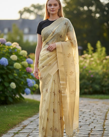 Linen cotton saree by Kurti Connection USA