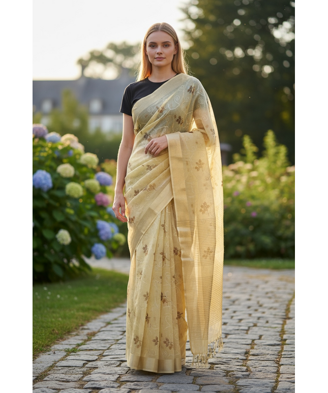 Linen cotton saree by Kurti Connection USA