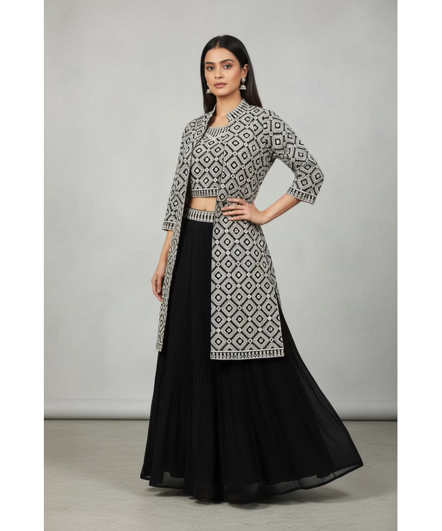 Black Lehenga set by Kurti Connection USA