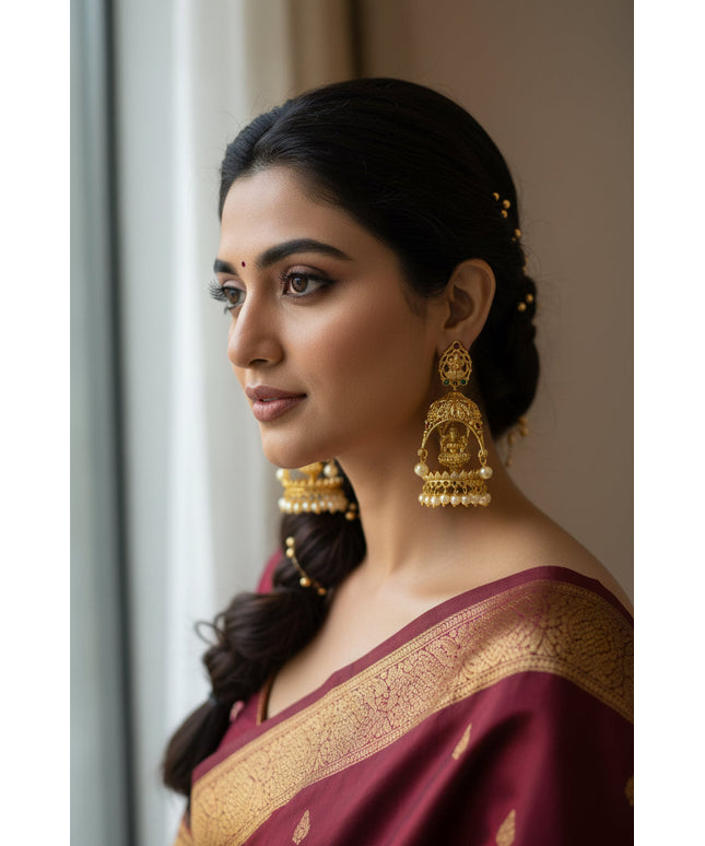 Temple jewelry/ Lakshmi earrings by Kurti Connection USA