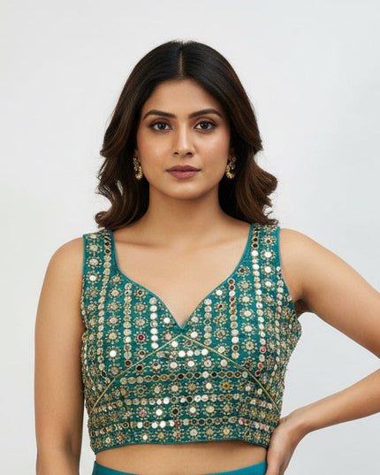 Teal blue mirror blouse by Kurti Connection USA