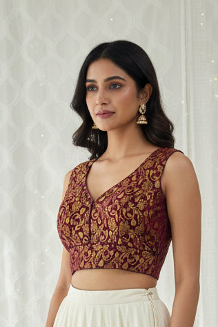 Brocade blouse : wine color by Kurti Connection USA