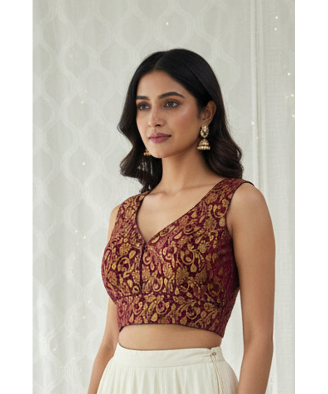 Brocade blouse : wine color by Kurti Connection USA