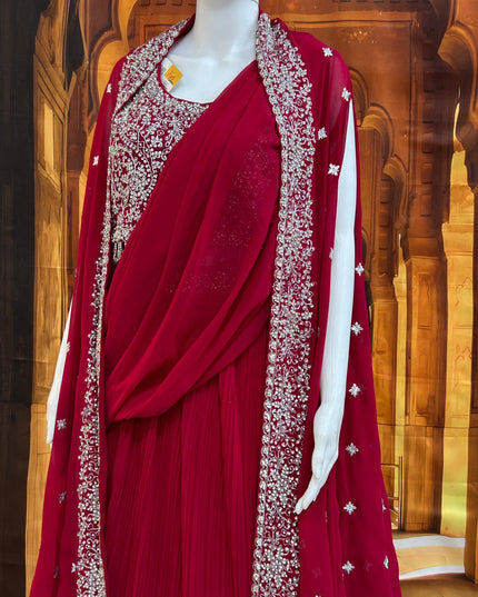 Dark pink lehenga Choli set with jacket and pre stitched dupatta by Kurti Connection USA