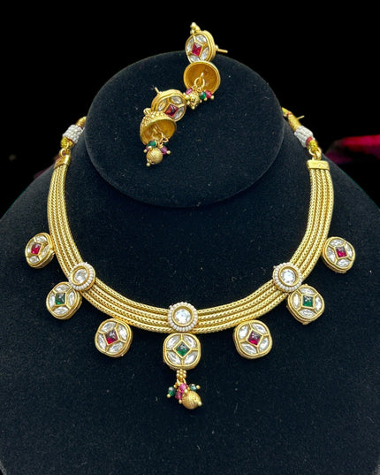 One gram gold polished necklace set by Kurti Connection USA