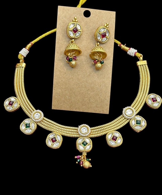 One gram gold polished necklace set by Kurti Connection USA