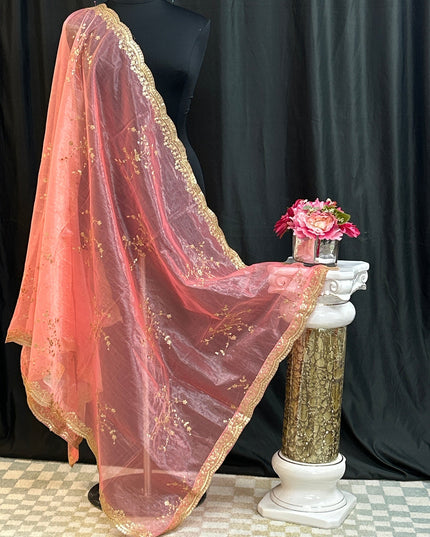 Tissue silk dupatta with sequin work by Kurti Connection USA