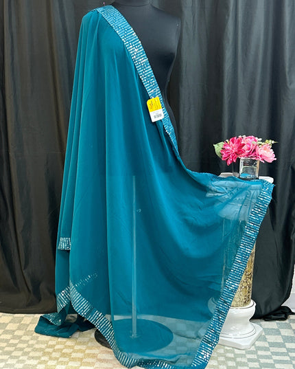 Peacock blue dupatta with sequin border by Kurti Connection USA