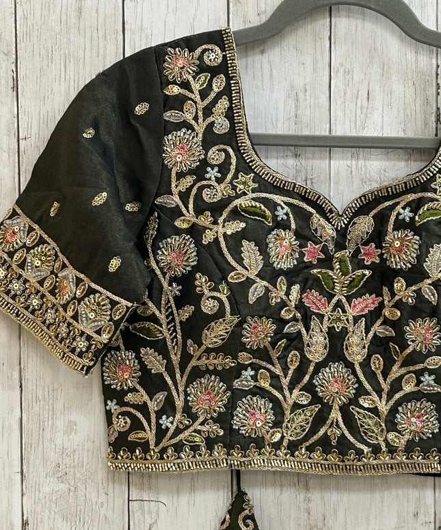 Hand embroidered blouse | tissue silk blouse with all over hand embroidery by Kurti Connection USA