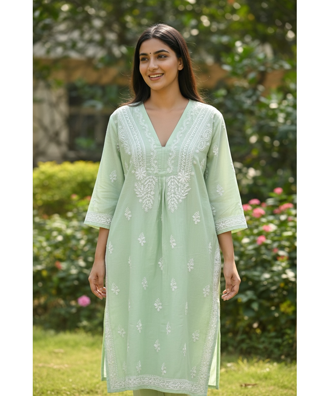 Green/Cotton chikankari top