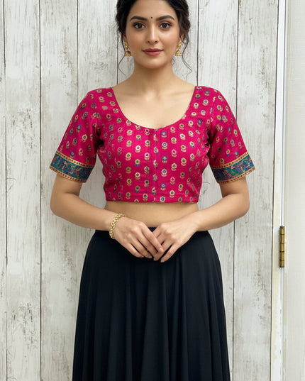 Silk blouse with teal blue detailing by Kurti Connection USA