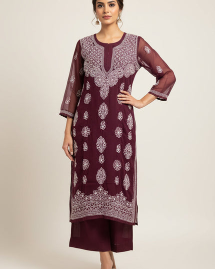 Chiffon Chikankari kurti by Kurti Connection USA