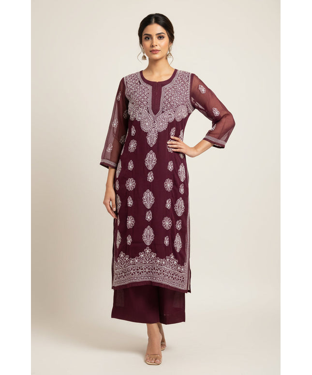 Chiffon Chikankari kurti by Kurti Connection USA